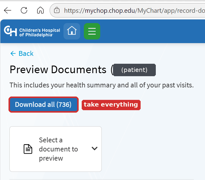 Preview Documents page with the Download all button outlined